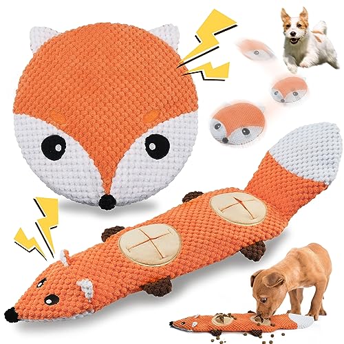 XIUGOAL Interactive Dog Toys for Aggressive Chewers Small Breed - 2 Pack Puppy Toys for Boredom and Stimulating, No Stuffing Squeaky Puppy Chew Toys with Crinkle, Treat Dispenser and Holds a Bottle