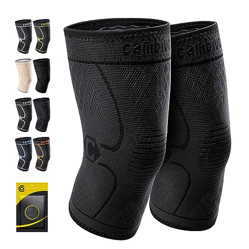 CAMBIVO 2 Pack Knee Brace, Knee Compression Sleeve for Men and Women, Knee Support for Running, Workout, Gym, Hiking, Sports (Black,Medium)